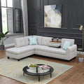 Ball &amp Cast 98 L Shaped Sectional Couch with Chaise Linen Upholstered Modular Sectional Sofa with Pillows and Cup Holders5 Seater Comfy SofaNailhead Trim Designfor Living RoomLight Gray