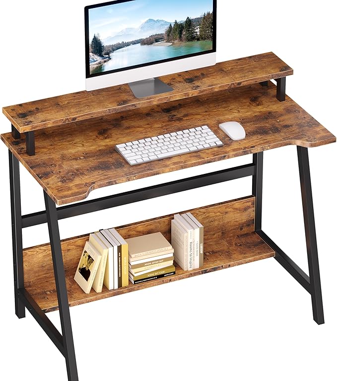 ALISENED 31.5 Inch Small Office Desk with Storage Small Desk for Small Spaces Compact Home Office Desk Mini Study Desk for Bedroom Brown