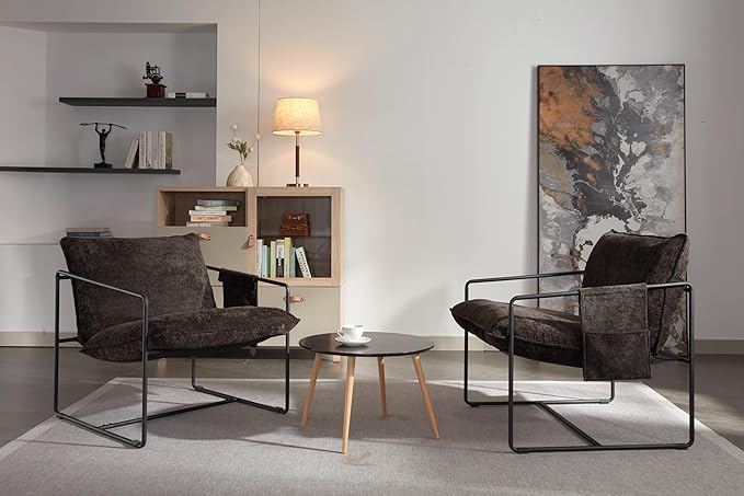 2 Chairs in 1 Box Upholstered Hanging Armchair with arm Pocket Metal e Crushed Foam Cushions and Skin Friendly Braid for Living Room and Bedroom. Dark Gray