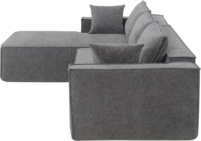 L-Shaped Corner Corduroy Sectional Sofa 4 Seat Modular Boneless Sofa Foam Cloud Couch with Movable Ottoman and Toss PillowsModern Deep Seat Convertible Chaise Sofa