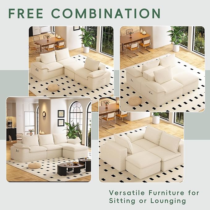 104 Cloud Sectional Couch Boneless Couches for Living Room L Shaped Couch with Ottoman Modular Sectional Sofa with Deep Seat Modern Boneless Sofa for Living Room No Assembly (Beige L-Shaped)