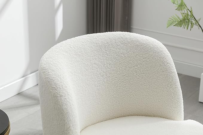 28.4 W Accent Chair Upholstered Curved Backrest Reading Chair Single Sofa Leisure Club Chair with Golden Adjustable Legs for Living Room Bedroom Dorm RoomIvory Boucle