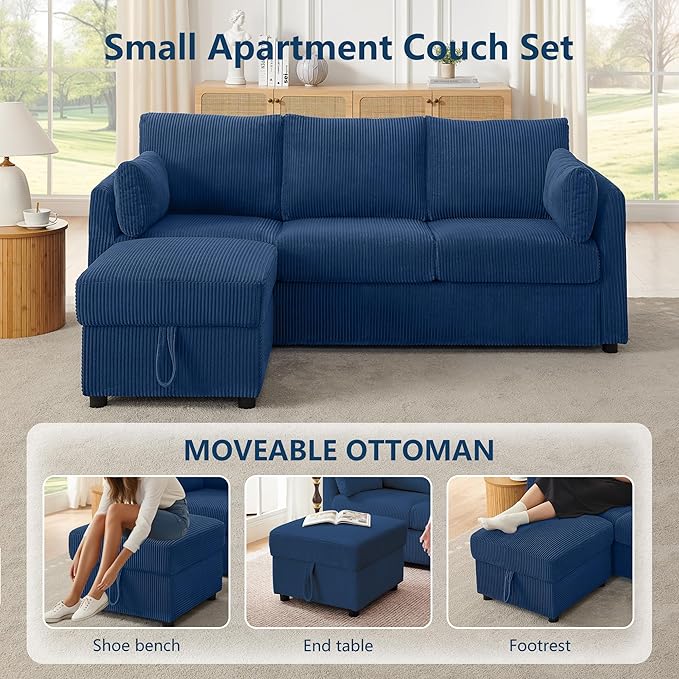 Small Storage Ottoman Sqare Footrest Bench Stool for ApartmentBedroomLiving RoomBonus Room and Compact Spaces. (Blue Ottoman)