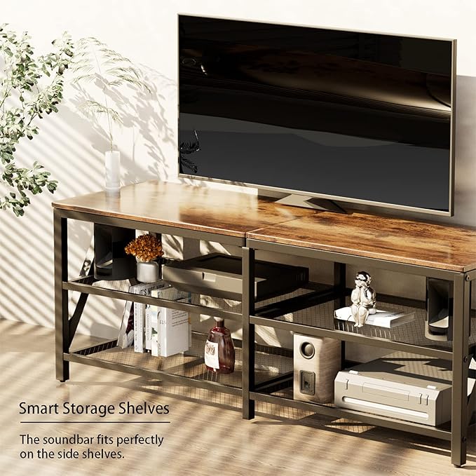 TV Stand for TVs up to 65 Inch 55 Long Industrial TV Console Table with 3-Tier Storage Shelves Entertainment Center for Living Room Bedroom (Brown)
