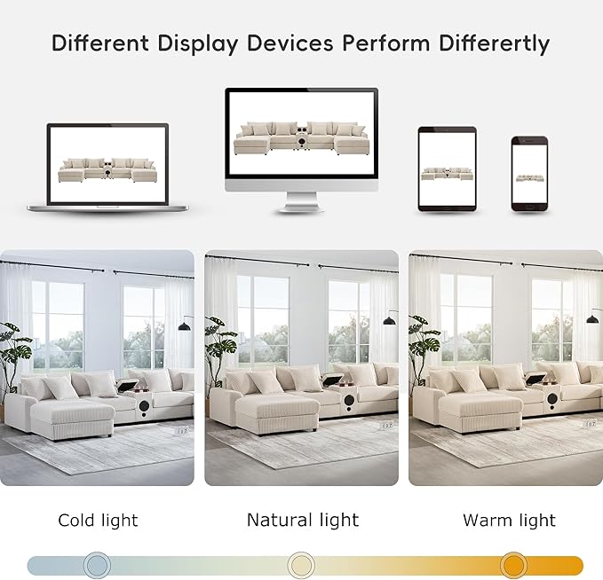 141.5 * 64'' Corduroy Sectional Sofa with Bluetooth Speakers U-Shaped Couch with Console USB Charger Cup Holders and Ottoman Deep and Wide Seat Cloud Sofa for Living Room&ampApartment Cream