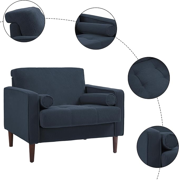 Lumibee Corduroy Accent Chairs Set of 2 Modern Upholstered ArmChairs with Large Seat for Living Room Comfy Single Reading Sofa Chairs for Bedroom-Navy Blue