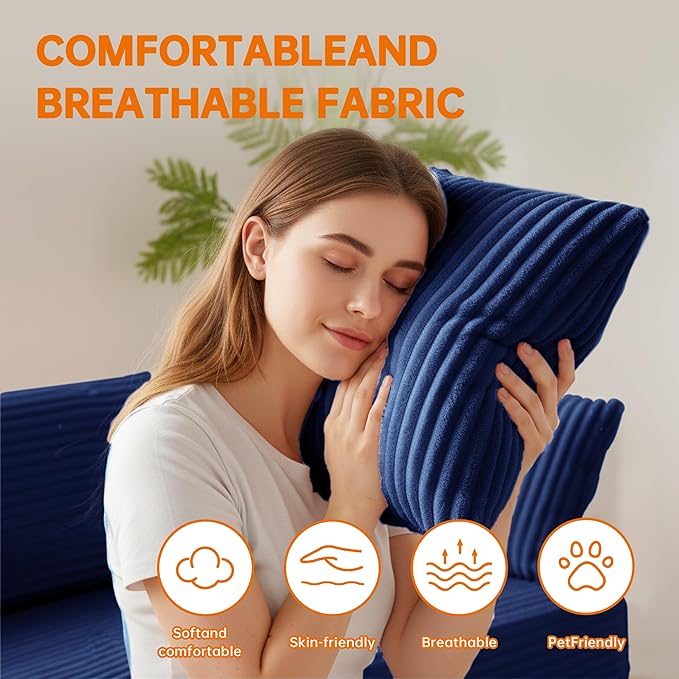 Cloud U-Shaped Sectional Couch130 Modular Boneless Couch for Living RoomModern 4 Seat Corduroy Sofa with ChaiseDeep SeatNo Assembly Required (Blue)