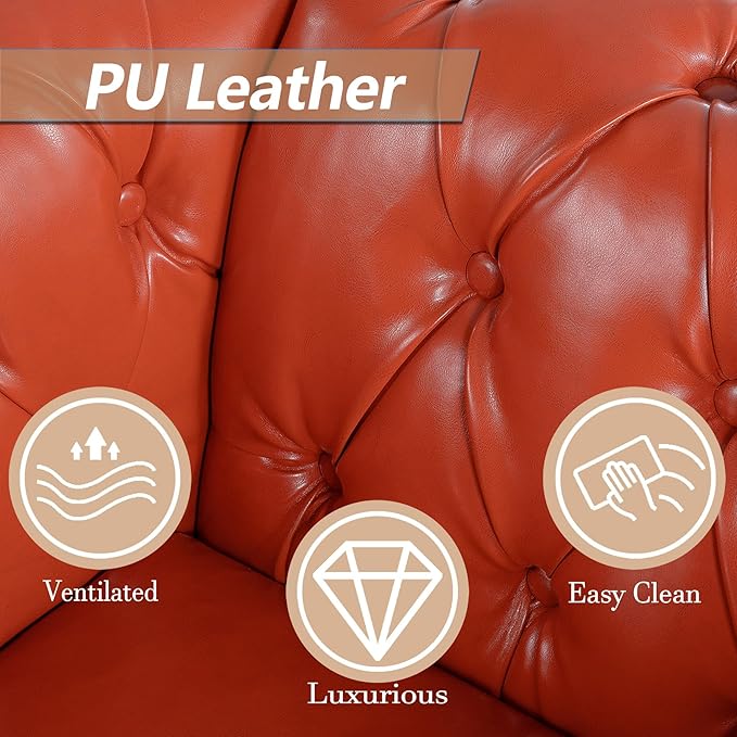 Oversized Chesterfield Chair PU Leather Accent Chair with Tufted Back Club Chair for Living Room Bedroom Gothic Victorian (Orange)