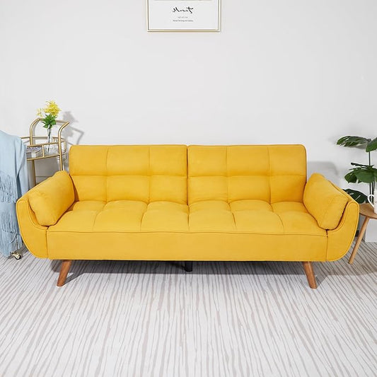 ERYE Modern Convertible Tufted Futon Sofa Bed Split Adjustable Backrest Loveseat Sofabed W/Removable Padded Armrests and Wood Legs for Living Space/Guest Room