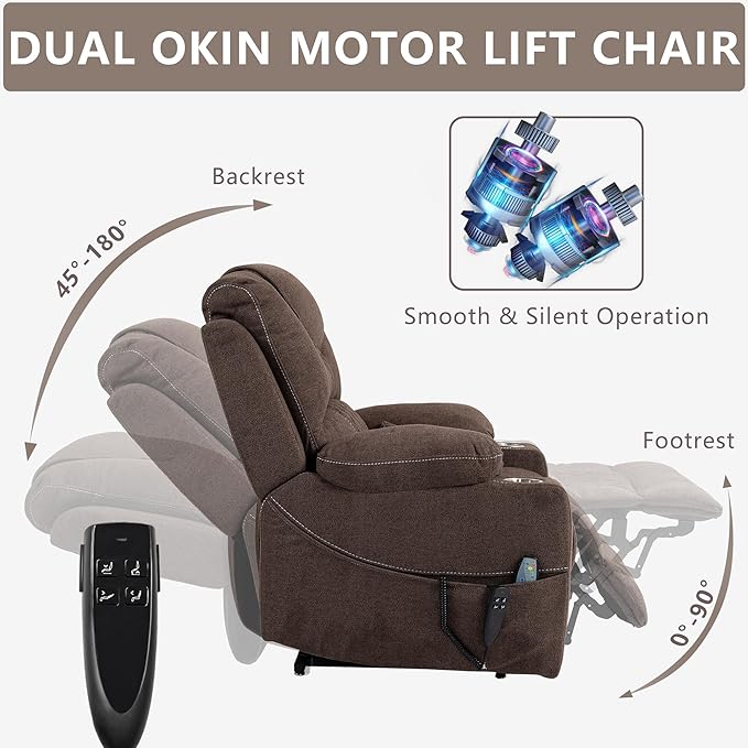 Large Power Lift Recliner Chair Sofa with Massage and Heat for Big and Tall ElderlyInfinite PositionsDual MotorCup HoldersExtended FootrestVelvet Home Theater Seat