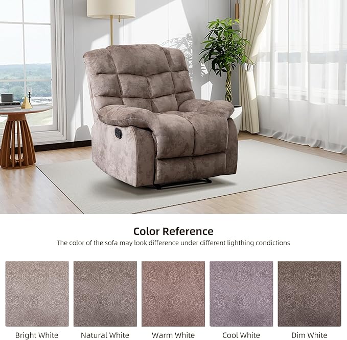 EBELLO Manual Recliner Chair Overstuffed Reclining Sofa with Soft Padded Headrest and Armrest Soft Fabric Single Couch for Living Room Light Brown