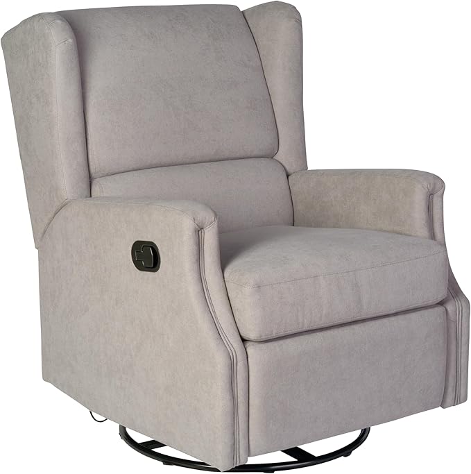 Flash Furniture Omma Swivel Glider Rocking Recliner Manual Wingback Recliner with 360 Degree Swivel for Living Room Bedroom or Nursery Upholstered Light Gray