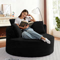 53W Oversized Round Chair Lounge Chaise Indoor Corduroy Comfy Circle Reading Armchair Upholstered Modern Cloud Boneless Chairs Cozy Floor Sofa Chair for Living Room Bedroom Apartment(Black)