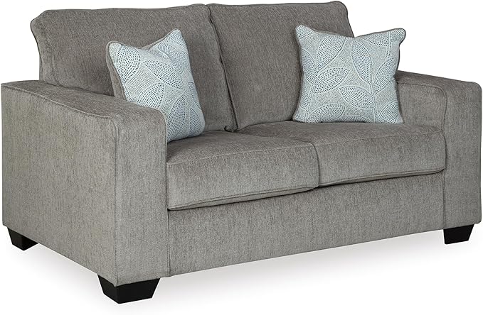 Signature Design by Ashley Altari Modern Loveseat with 2 Accent Pillows Light Gray