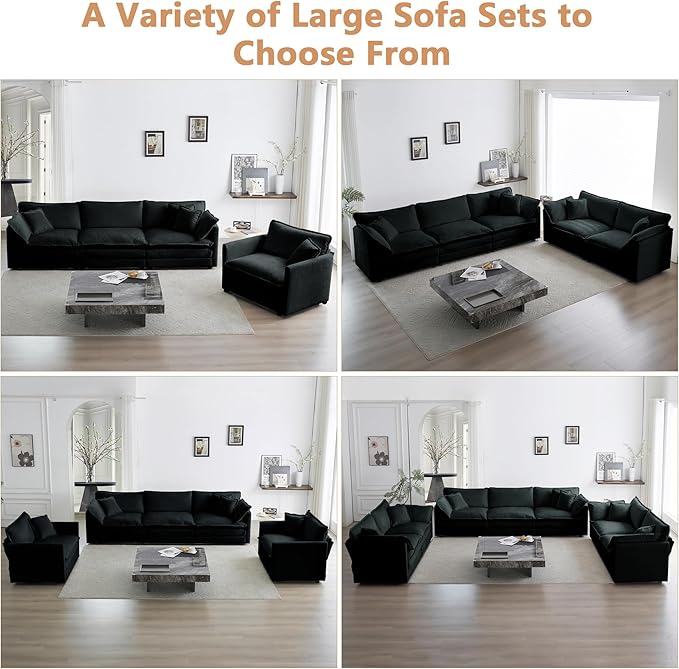 mikibama Luxury 3 Piece Sofa Set 2 Pieces of Single Sofa and 1 Piece of 3 Seater Sofa Modern Chenille Comfy Cloud Couches Set with 7 Pillows for Living Room Office Black