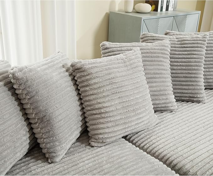 L-Shaped Cloud Sectional Couch Right Facing Modular Compressed Boneless Sectional Sofa with Chaise Lounge Plush Corduroy Boneless Corner Sofa for Living Room