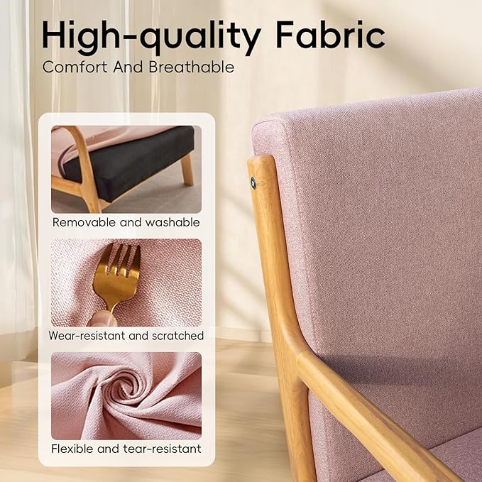 CottonColors Accent Chair Living Room Chairs &amp Reading Chair - Solid Wood Frame with Soft Cushion Removable Machine-Washable Cover (Multiple Colors)