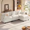 Modular Sectional Sofa 108” Comfy Cloud Couch with Movable Ottoman | Charging Station | Side Pocket | Throw Pillow Modern L-Shaped Couches for Living Room Chenille White