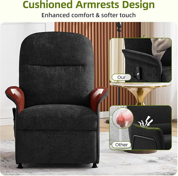 Power Recliner Chair with Remote Control 21 Wide Seat Small Recliners with Side Pocket for Adults Thick Cushions Chair for Living Room &amp Bedroom Dark Grey