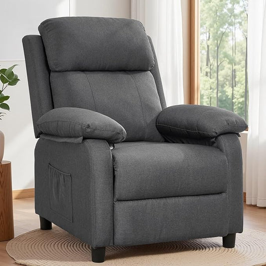 Recliner Chair Living Room Chairs for Adults Padded Deep Seat Reading Chair with Side Pockets Small Recliners for Small Spaces Lounge Chair for Living Room Bedroom and RV (Linen)