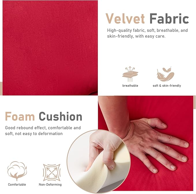Velvet Accent Chairs Modern Accent Chairs with Gold Metal Legs Upholstered Reading Armchair Small Sofa Chair for Living Room Bedroom Office (Rose Red)