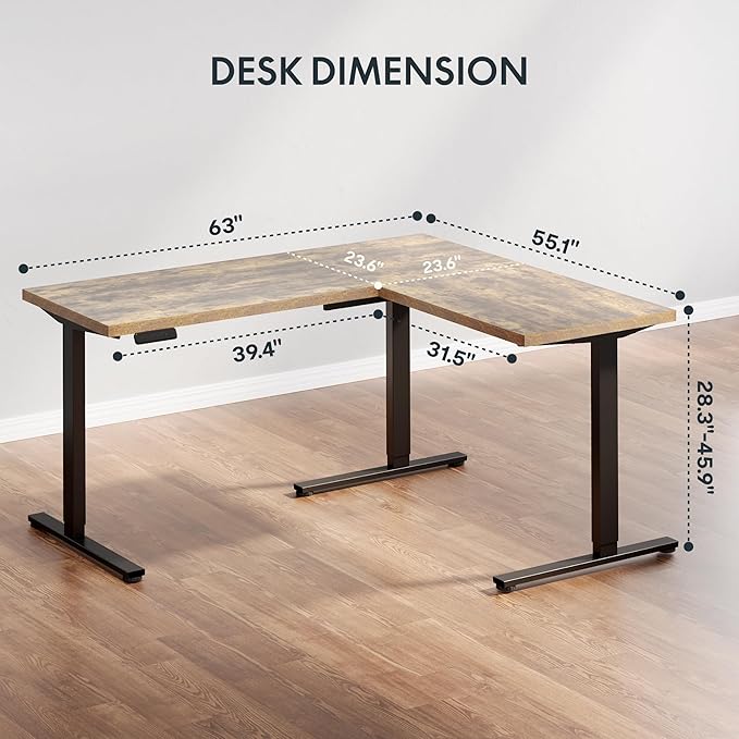 SANODESK L Shaped Electric Standing Desk with Drawer 63 Inch Ergonomic Adjustable Height Desk with Storage Corner Desk Sit Stand up Computer Table for Work Office Home Rustic Brown