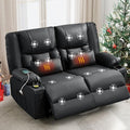 Black Leather Reclining Loveseat with Massage/Heat/Pillow/USB/Cup Holders Oversized Loveseat Recliner for Living Room Manual Reclining Sofa for Adults 700 Lbs Capacity (Black)