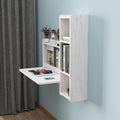 Pmnianhua Floating Desk41'' Wall Mounted DeskFold Down Laptop DeskFolding WorkstationSpace Saving Table with Storage for Bedroom Study Room Small Space (Off White-Left)