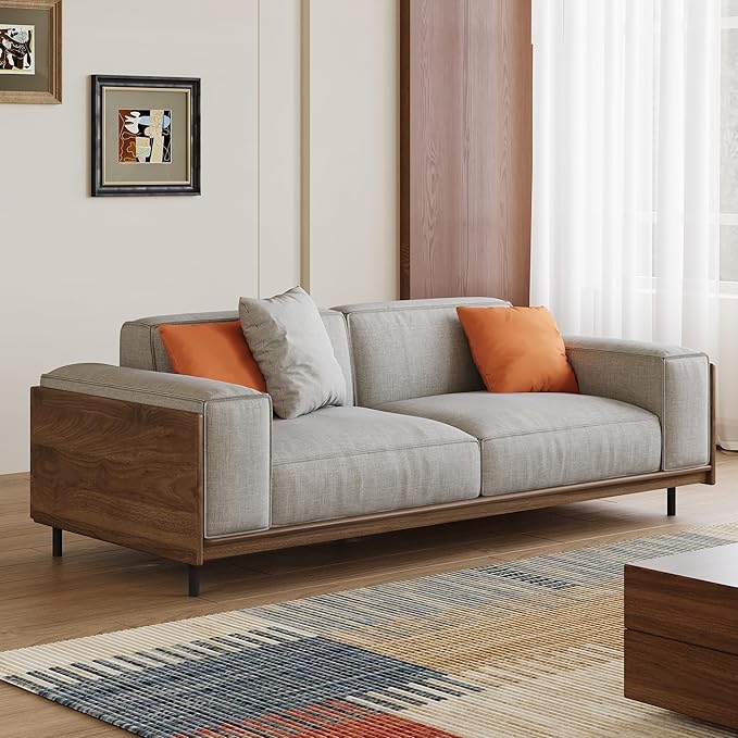 Modern-style 64.56 fabric sofa with solid wood frame and high-density sponge cushioning designed for easy assembly. A two-seater set suitable for living rooms and offices. (64.56inch-2Seats)