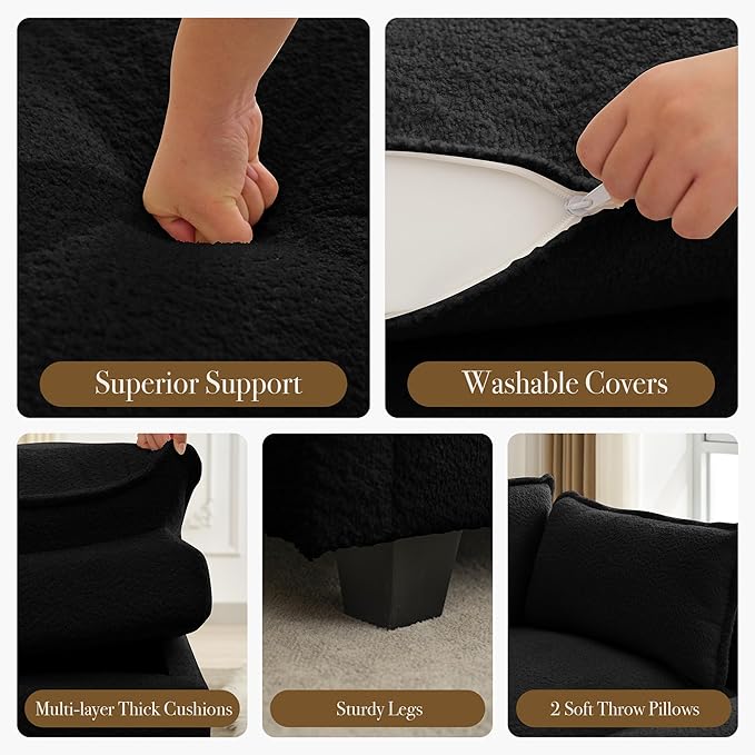 ROWHY 112'' Modular Sectional Cloud Couch with Movable Ottoman 4 Seat Modern Chenille Sofa with 2 Throw Pillows Deep Seat L Shaped Couch for Living Room Bedroom Apartment Black | Arrange Freedom P