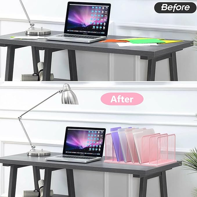 Kuntine.B Desk File Organizer Upright Mesh Desktop Organizer File Sorter Office Organization File Holder for Home Office &amp Classroom (Pink 1 Pack 7-Section)