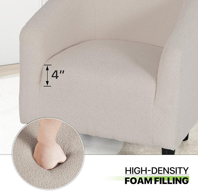 Magshion Barrel Chair Modern Sherpa Armchair Boucle Fabric Accent Chair with Cozy Soft Padded Single Sofa Chair for Living Room Bedroom Office Waiting Room 300lbs Capacity Light Gray