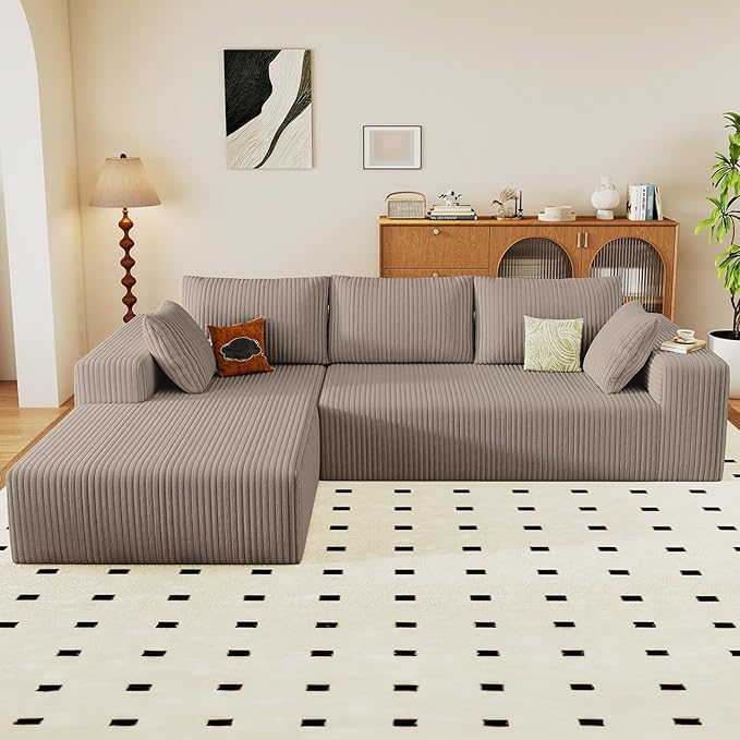 Modular Sectional Sofa Cloud Sectional Couch 96 Comfy Fluffy L-Shaped Couches for Living Room Deep Seat Memory Foam Plush Corduroy Boneless Couch Sectionals No Assembly (CamelLeft-Facing Chaise)