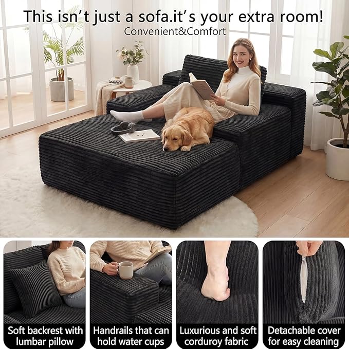 67”Chaise Lounge Chair Indoor Oversized Corduroy Boneless Chair Large Corduroy Upholstered Floppy ChairDeep Seat Sleeper CouchCloud Sofas Couches for Living Room No Assembly Required