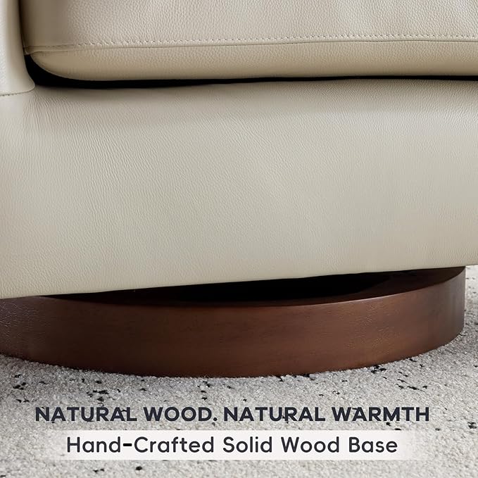 AEDI Genuine Leather Swivel Accent Chair Barrel Chair for Living Room Soft Greige