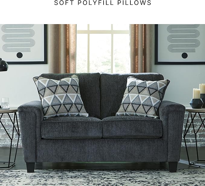 Signature Design by Ashley Abinger Chenille Contemporary Loveseat with 2 Accent Pillows Dark Gray