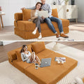 55 Convertible Folding Sofa Bed with 2 Pillows Corduroy Foldable Sleeper Sofa for Adult Floor Couch Bed for Living Room Bedroom No Assembly(Yellow)