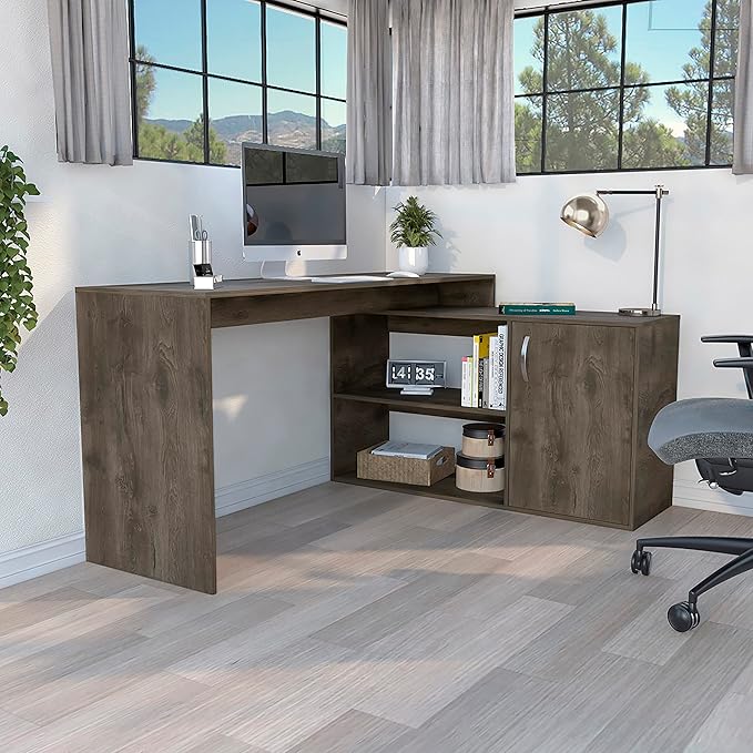L-Shaped Desk Office Dark Brown