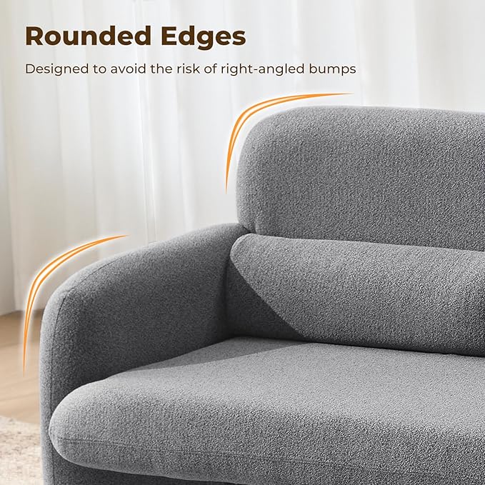 Furnimart Modern Loveseat Sofa 54 2-Seater Boucle Sofa Comfy Upholstered Minimalist Couch Small Couches for Small Spaces Apartment Office Living Room Bedroom Dorm Chenille Grey
