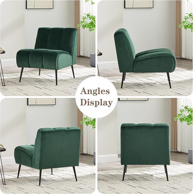 Mlmh &amp Kngwa 24.4 W Modern Accent Chair Set of 2 Armless Accent Chairs Comfy Upholstered Reading Chairs Velvet Vanity Chair for Living Room Bedroom Green