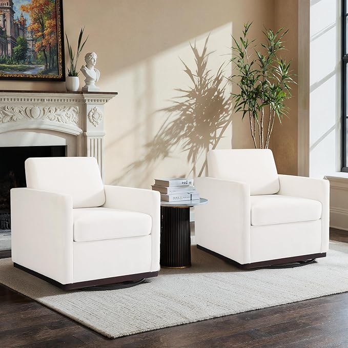 UIXE Swivel Accent Chair Chenille Upholstered Armchair Comfy Club Chair for Living Room Mid Century Modern Arm Chair Single Sofa Nook Bedroom Side Reading Seat - Beige