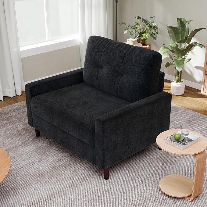 Accent Chair for Living Room Oversized 39.5 Chenille Fabric Armchair Mid Century Modern Single Sofa Chair Comfy Reading Chair for Bedroom Apartment Waiting Room (Dark Grey 1 Pack)