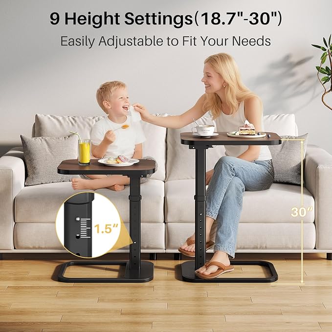 Adjustable Height TV Tray Table with Bumper Rounded Corner Design &amp Flip-top Side Table for Bedroom Living Room Bathroom and Study End Table for Eating Dinner or Laptop Espresso