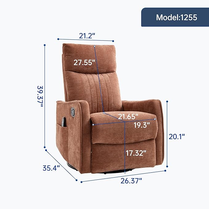 High Back Massage Recliner with Heat - Swivel Rocking Chair for Small Spaces Manual Lazy Boy Recliner for Adults Perfect for Living Room &amp Bedroom Soft Fabric (Orange)