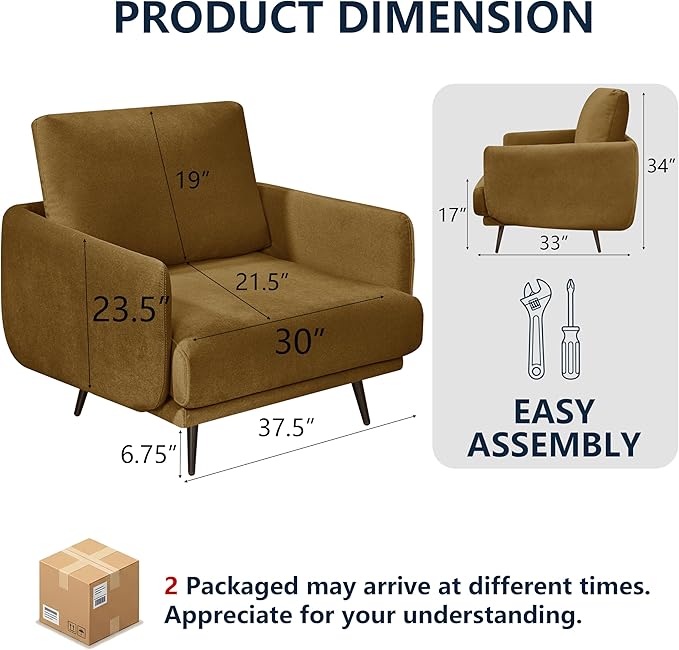Oversized Accent Chair for Living Room Chairs Reading Arm Chair Comfy Modern Single Sofa Side Chairs with Metal Legs &amp Soft Cushion for Bedroom Waiting Room
