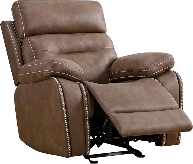 Leather Recliner Chair Manual Sofa Rocker for Adults with Overstuffed Arm for Living Room Bedroom Home Theater Seating