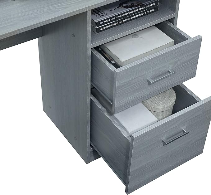 Techni Mobili Functional L-Shaped Computer Desk with storage L is ⁠59.5 wide x 59.5 Long Grey