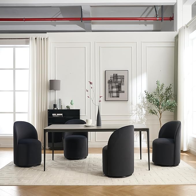 KEIKI Upholstered Swivel Barrel Chair Mid-Century Modern Velvet Accent Armchair for Living Room Bedroom Makeup Vanity 360° Rotating Sofa Chair Dark Gray