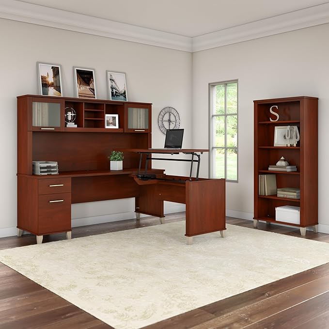 Bush Furniture 72-inch Home Office Desk with Drawers Large Computer Table for Personal Workspace Somerset Collection Hansen Cherry
