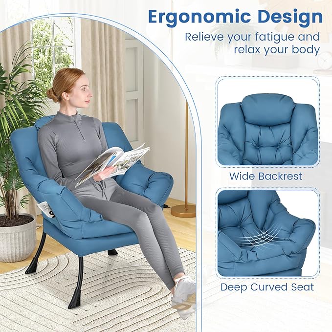 Single Lazy Sofa Chair Modern Lounge Chair Indoor w/Armrests &amp Side Storage Pocket Upholstered Comfy Reading Chair for Bedroom Living Room Office
